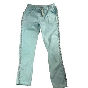 Gigi Moda Pants 36x29  Blue Straight Leg Studded Drawstring MADE IN ITALY